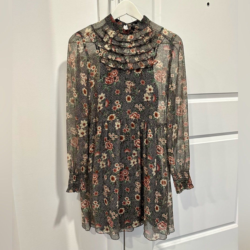 Zara high neck floral chiffon dress